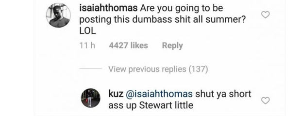 Isaiah Thomas and Kyle Kuzma exchange IG insults.