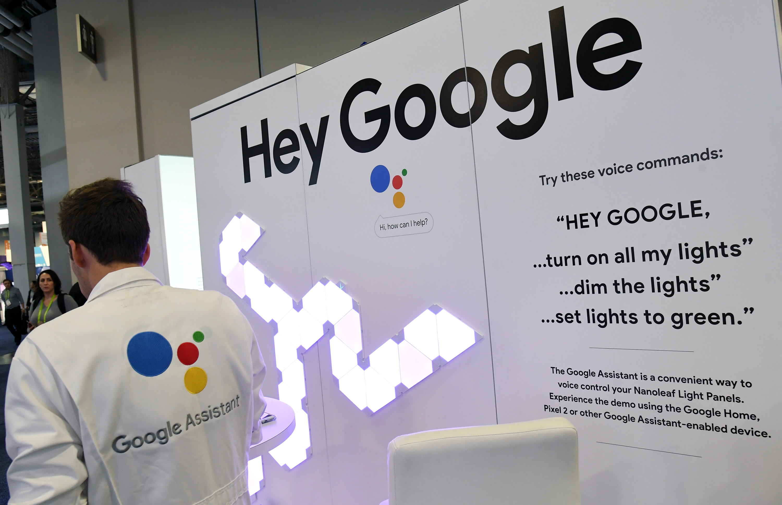 Signage for the Google Assistant is displayed during CES 2018