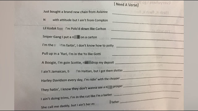 Kodak Black lyrics as homework