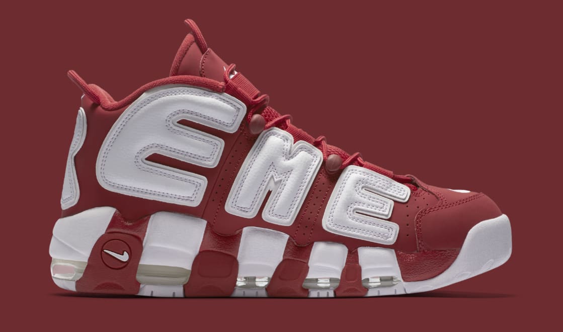 Red Supreme Nike Air More Uptempo 902290-600 Medial