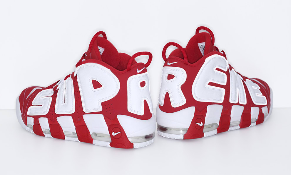 Red Supreme Nike Air More Uptempo Heel