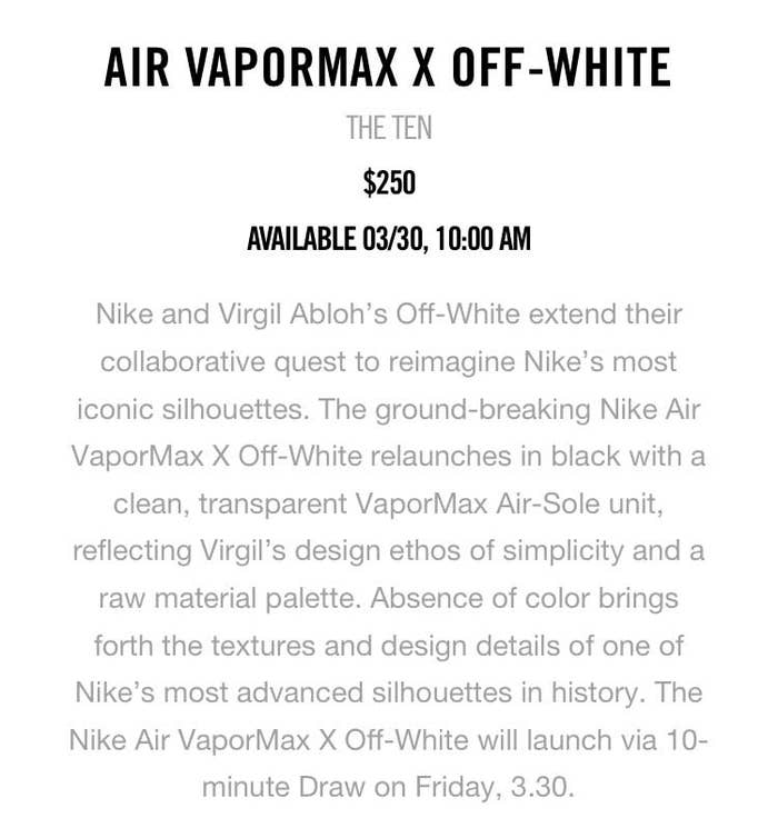 Off-White x Nike Air VaporMax SNKRS Procedure