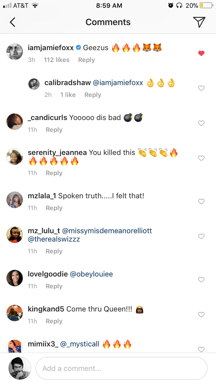 Jamie Foxx commenting on Instagram