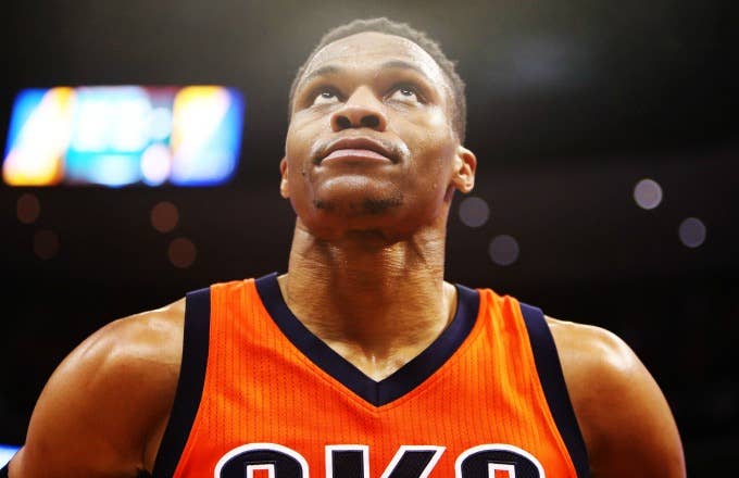 Russell Westbrook reacts to breaking the NBA&#x27;s triple double record.