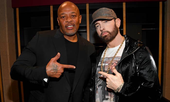 Dr. Dre and Eminem backstage at Rock &amp; Roll Hall of Fame