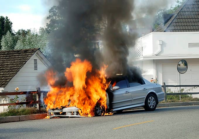 car in flames