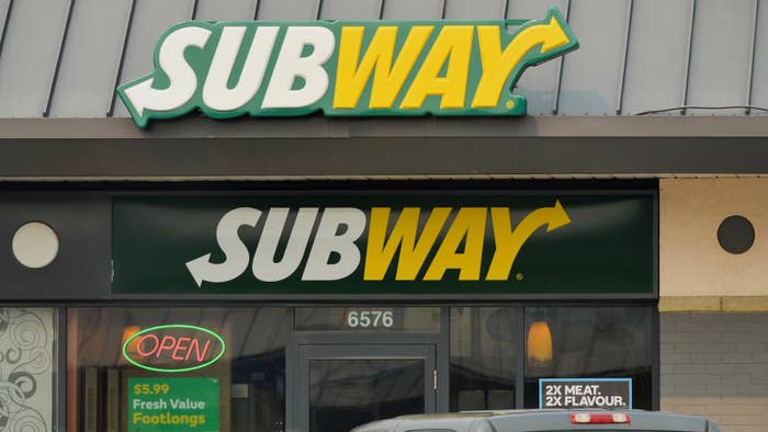 A view of Subway logo in Edmonton&#x27;s downtown.