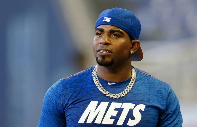 Yoenis Cespedes #52 of the New York Mets looks on