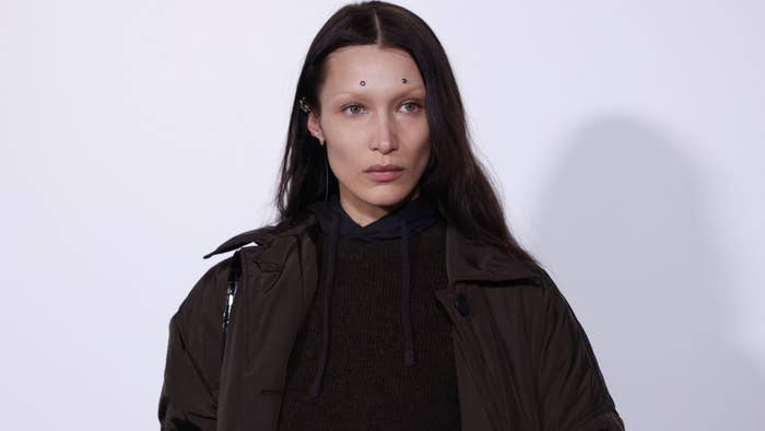 Bella Hadid poses backstage prior to the Givenchy Womenswear Fall/Winter 2022-2023 show