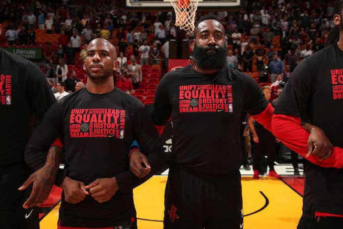 This is a picture of James Harden and Chris Paul.