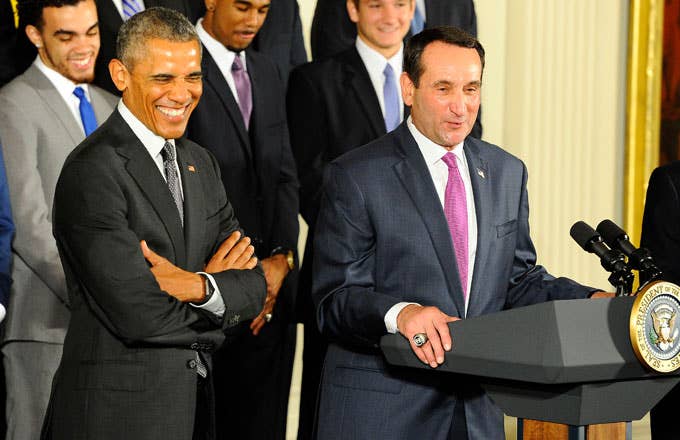 Former president Obama and Coach K at the White House.