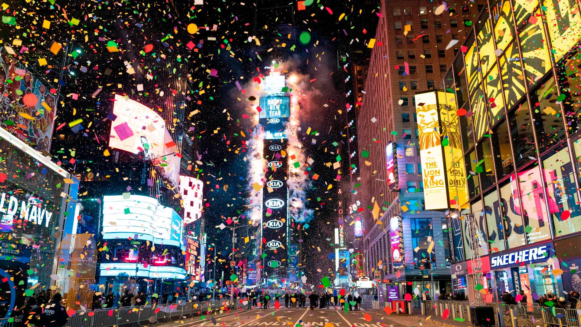 A New Year's Eve celebration in Times Square is shown.
