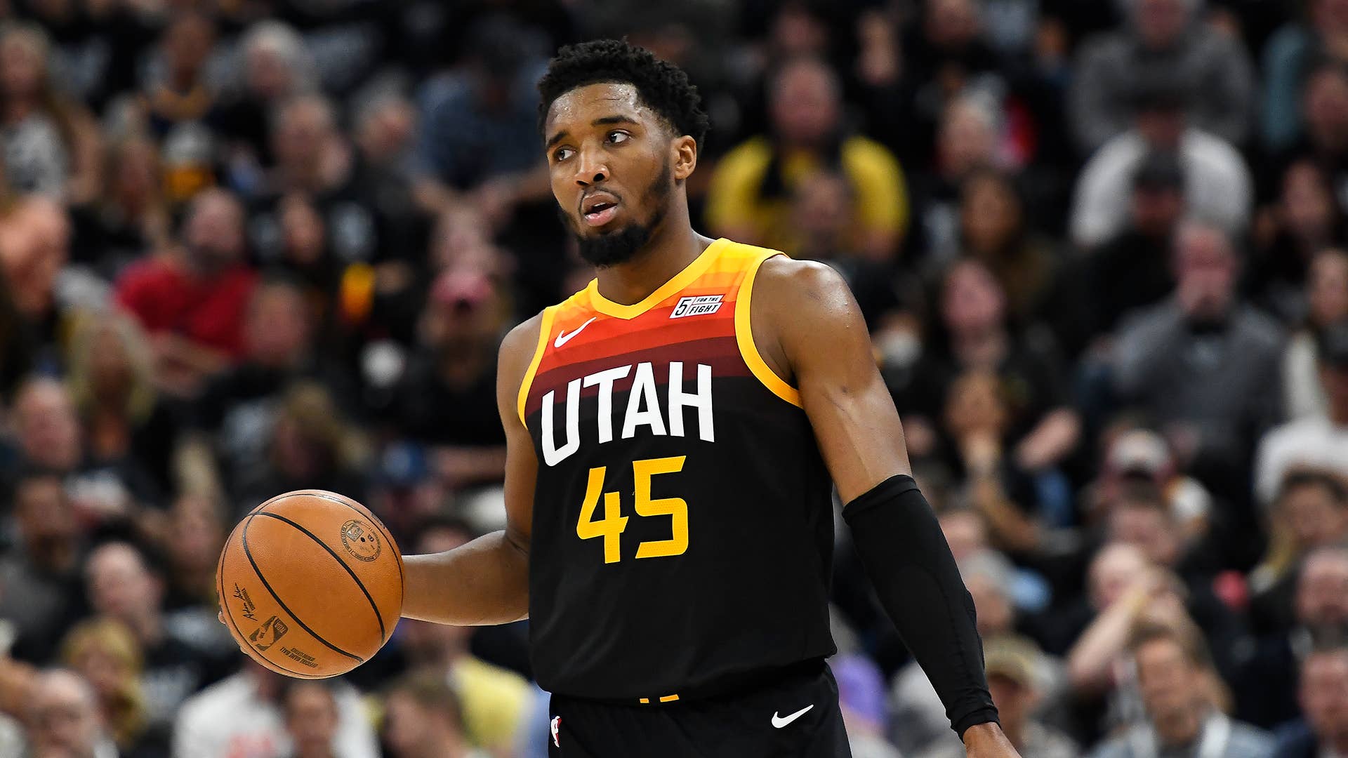 Donovan Mitchell #45 of the Utah Jazz in action during the second half of Game 6 of the Western Conference First Round Playoffs