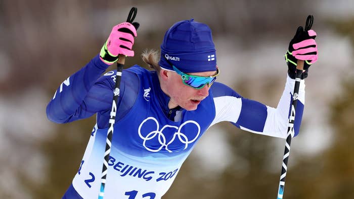 Remi Lindholm of Team Finland competes during Men&#x27;s Cross-Country Skiing 15km Classic