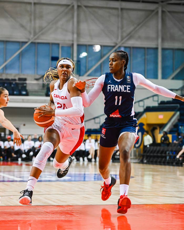 Canada&#x27;s Aaliyah Edwards plays against France