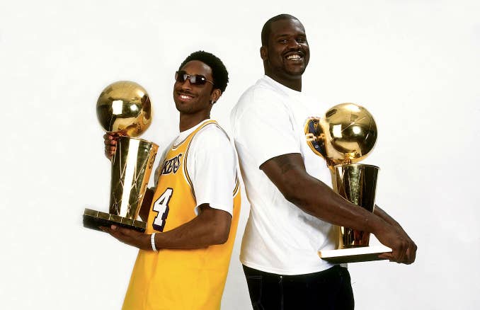 Shaquille O&#x27;Neal #34 and Kobe Bryant #8