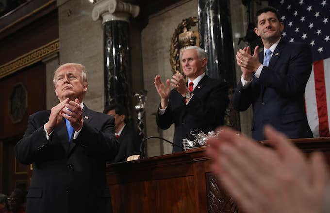 Donald Trump clapping for himself at his first State of the Union.