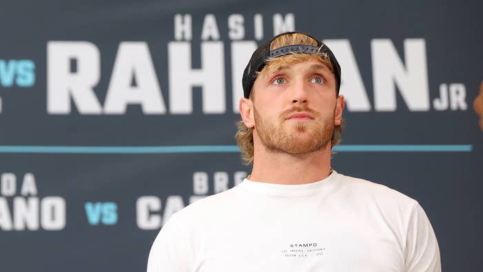 Logan Paul looks on during a press conference at Madison Square Garden