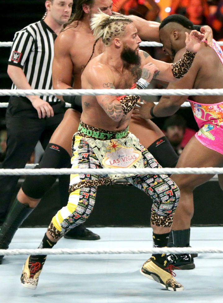 Enzo Amore Wearing a Cheetah Air Jordan 14 Low Custom by Mache