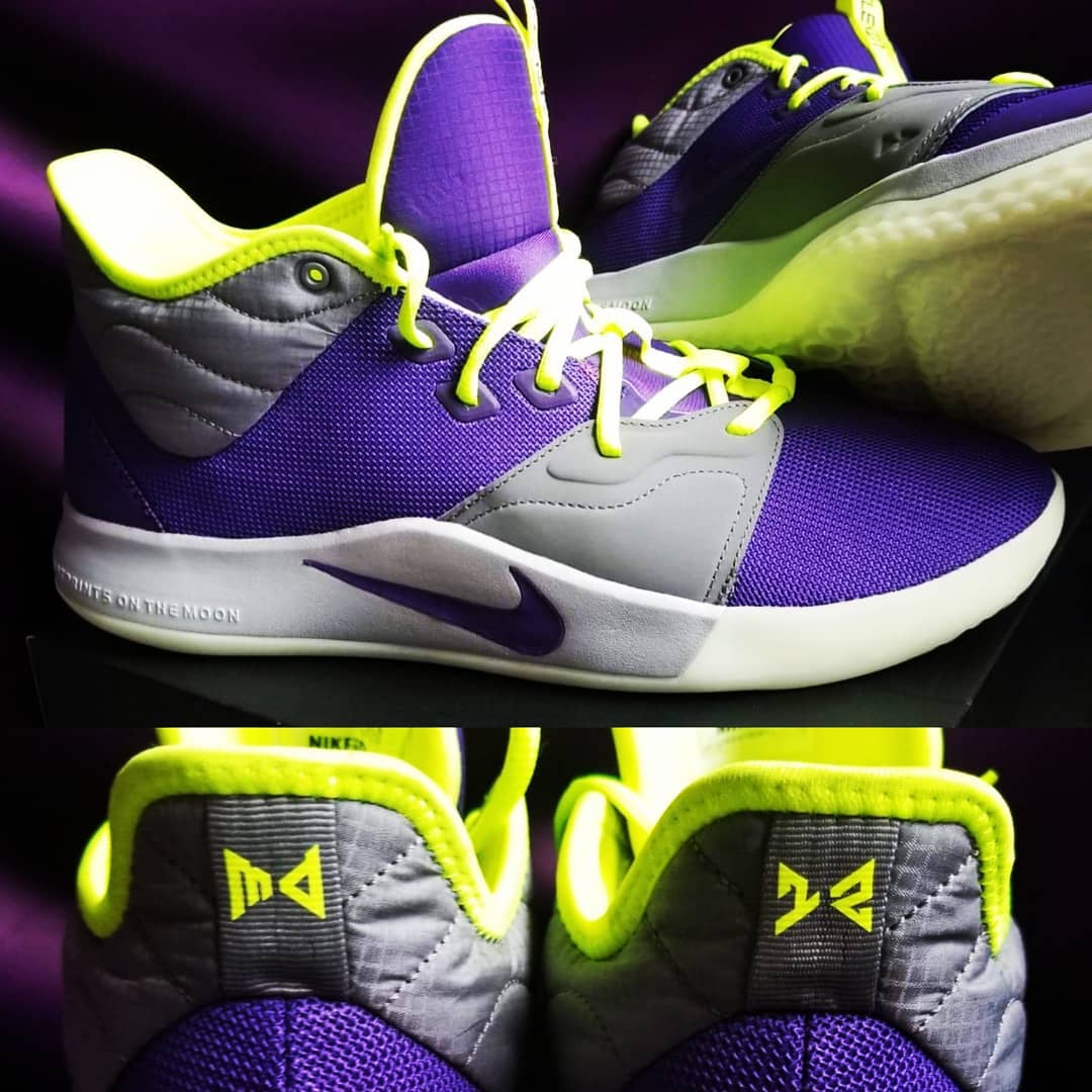 Nike By You PG 3 Field Purple Wolf Grey Volt Glow