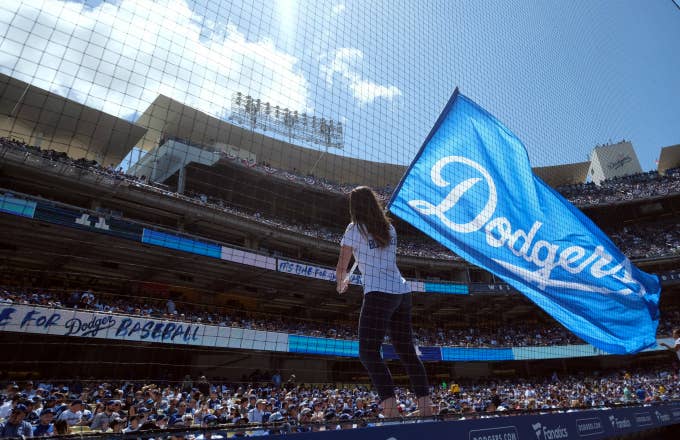 Fans fill the the seats during opening day at Dodger Stadium