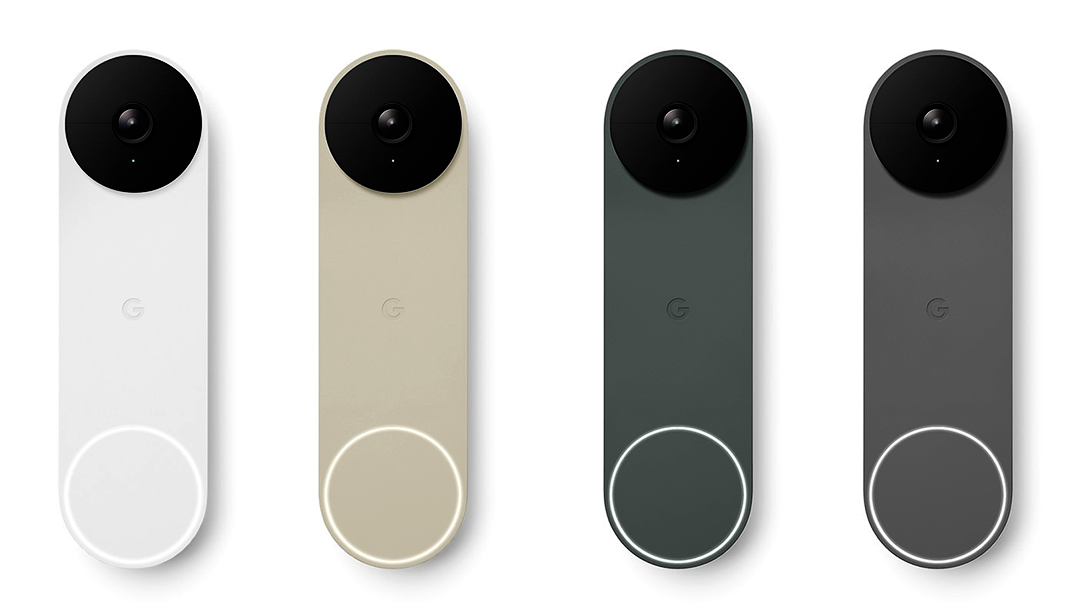 Promotional photo of variously coloured Nest Doorbell Batteries beside each other.
