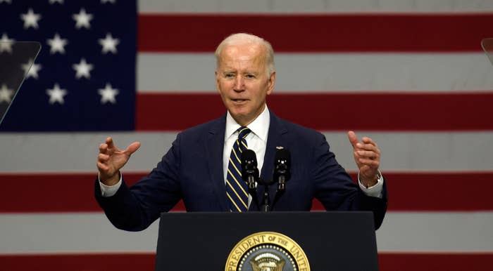 President Joe Biden speaking at steel mill in 2022