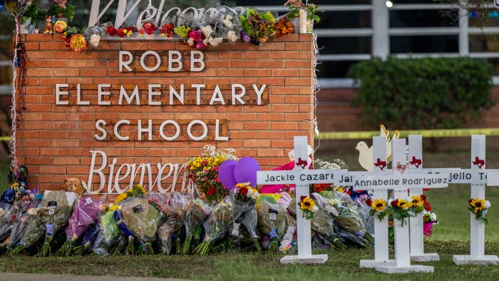 A memorial outside of Robb Elementary School in Uvalde.