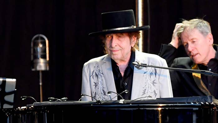 Bob Dylan performs as part of a double bill with Neil Young at Hyde Park
