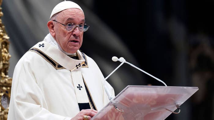 Pope Francis holds his homily during a Mass on the Solemnity of the Epiphany