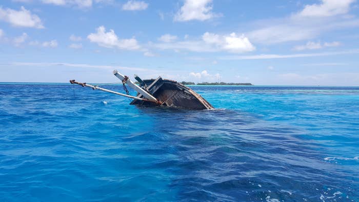 This is an image a sinking boat