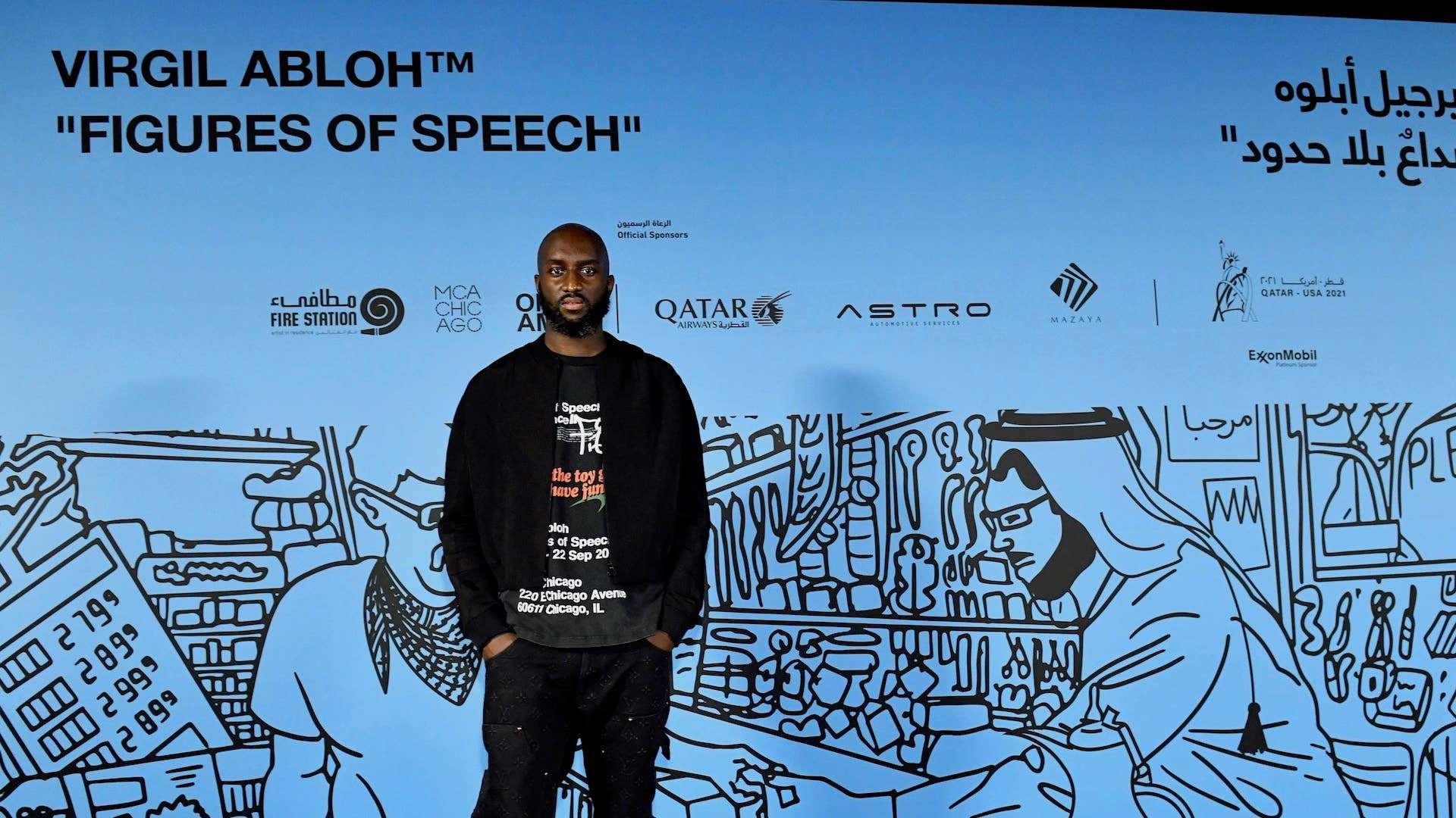 Virgil Abloh attends the opening of his exhibition “Figures of Speech”