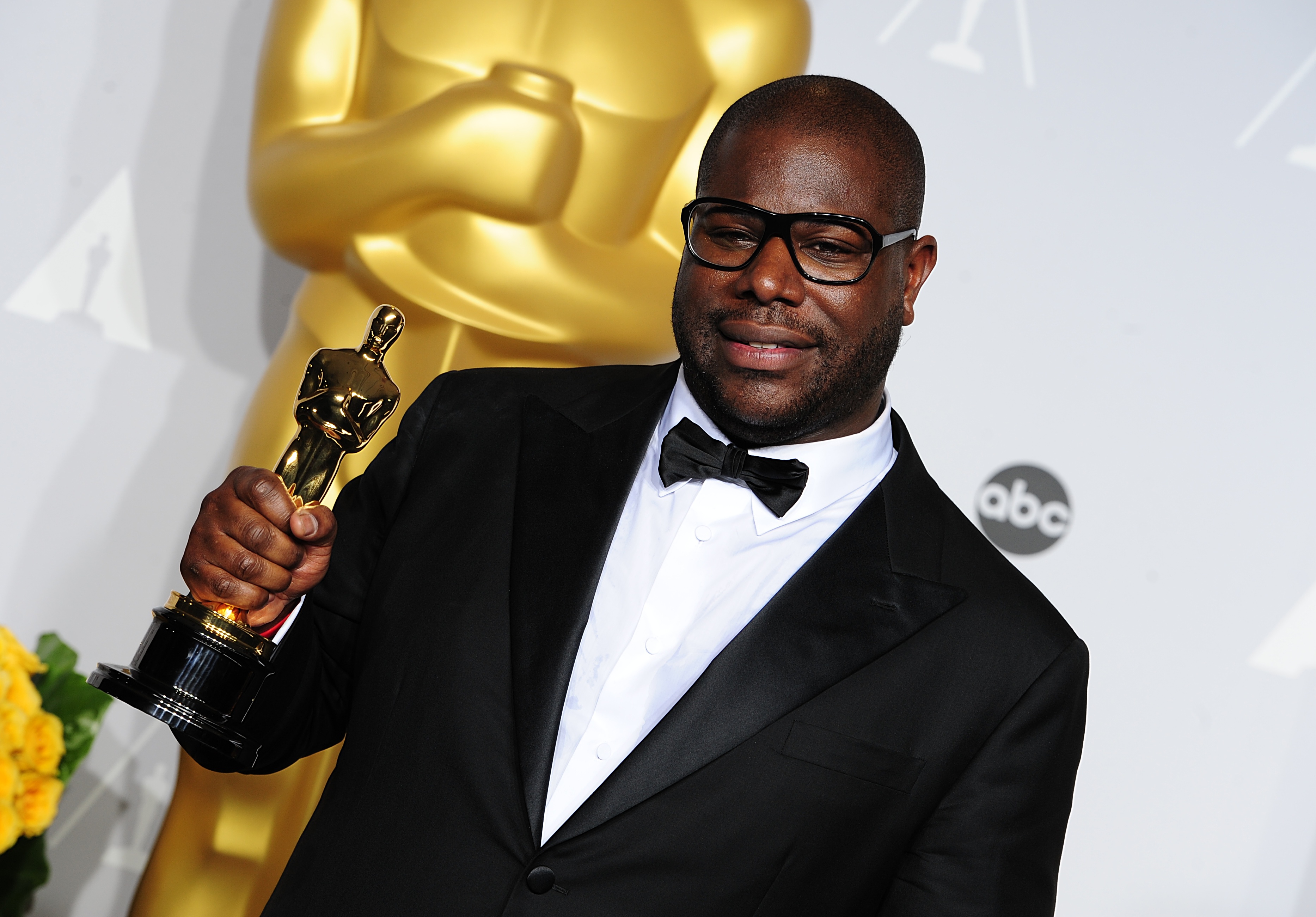 Steve McQueen with his Oscar for Best Film received for &#x27;12 Years a Slave&#x27;