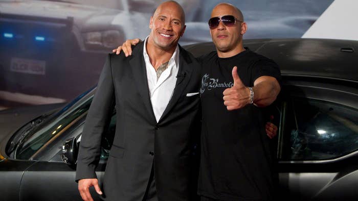 Dwayne Johnson and Vin Diesel Pose at 'Fast 5' Premiere