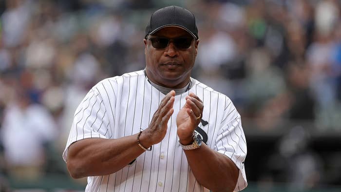 Former Chicago White Sox player Bo Jackson stands on the field