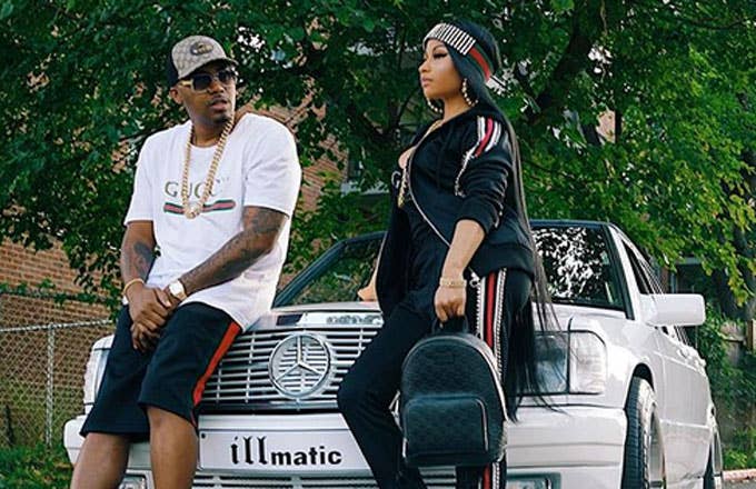 Nicki Minaj and Nas pose in front of an &#x27;illmatic&#x27; Mercedes for Instagram.