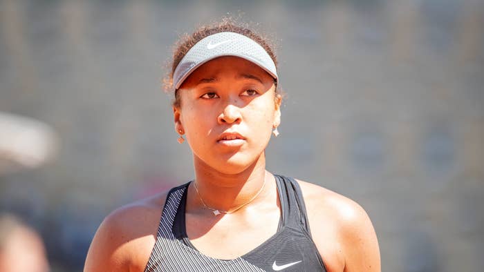Naomi Osaka of Japan during her match against Patricia Maria Tig of Romania in the first round of the Women&#x27;s Singles competition on Court Philippe-Chatrier at the 2021 French Open Tennis Tournament at Roland Garros on May 30th 2021 in Paris, France.