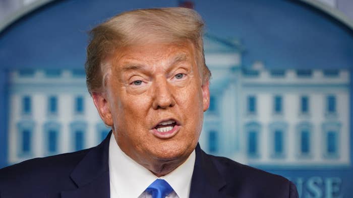 Donald Trump speaks during a news conference in briefing room of the White House.