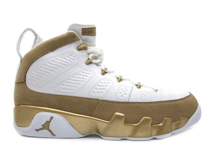 Jordan 9 best sale white black gold