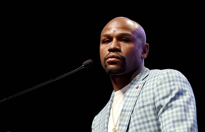Floyd Mayweather delivers a speech.