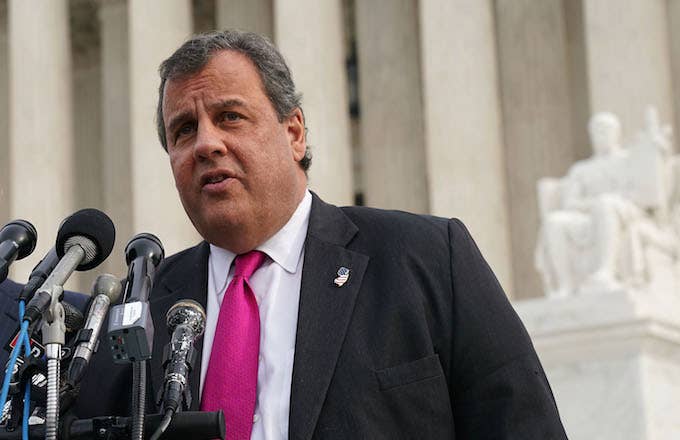 Chris Christie speaking in front of U.S. Supreme Court.