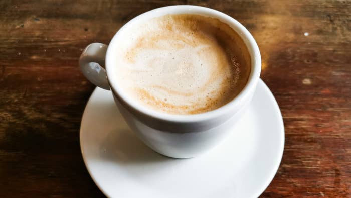 A cup of coffee is seen on a table in a coffee shop in Krakow, Poland.