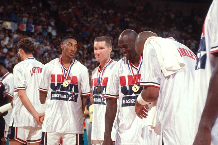 Scottie Pippen, Chris Mullin, Michael Jordan and Charles Barkley 1992 U.S. Men&#x27;s Olympics Basketball Gold Medals