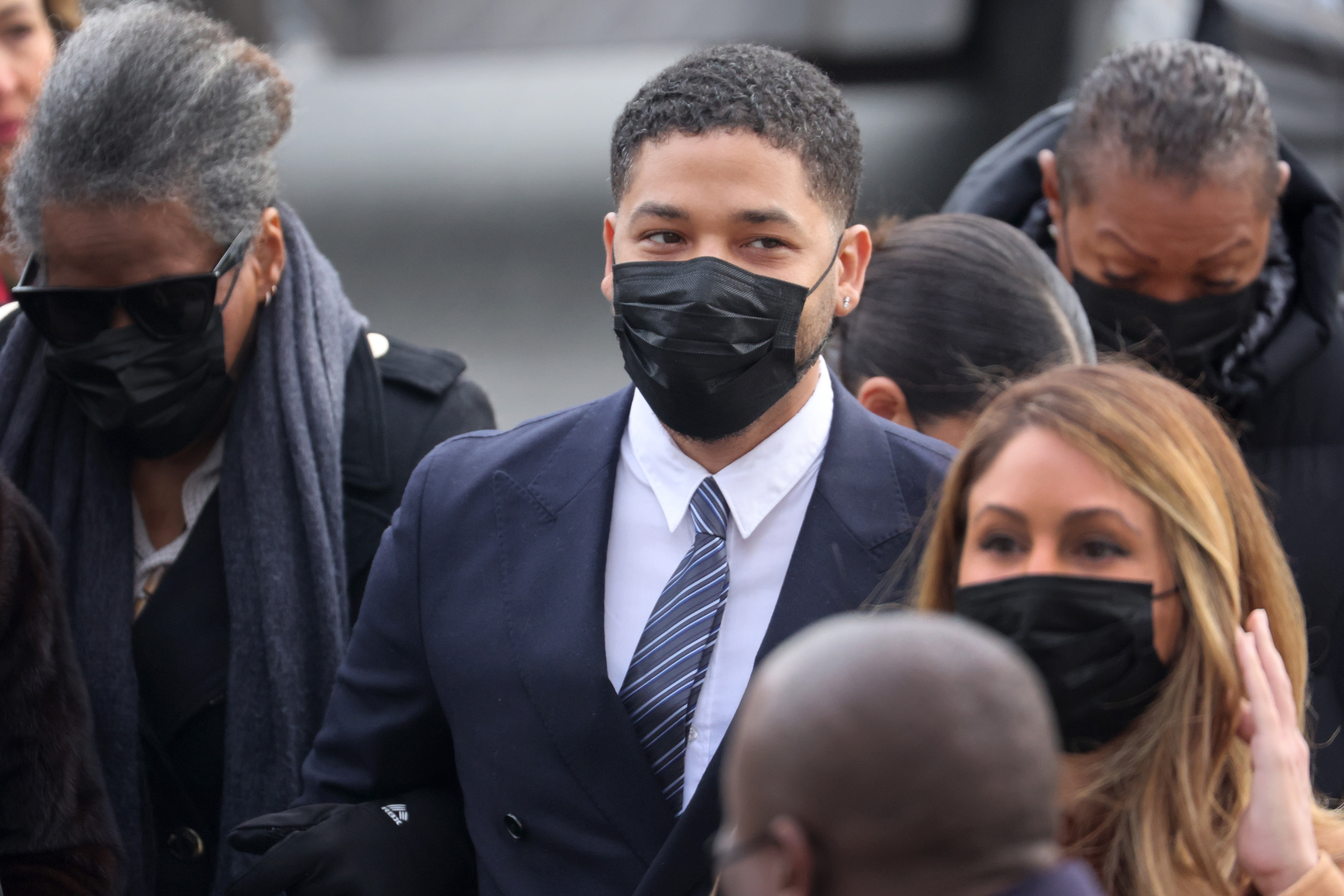 Jussie Smollett arrives at the Leighton Courts Building for the start of jury selection in his trial on November 29, 2021 in Chicago, Illinois.