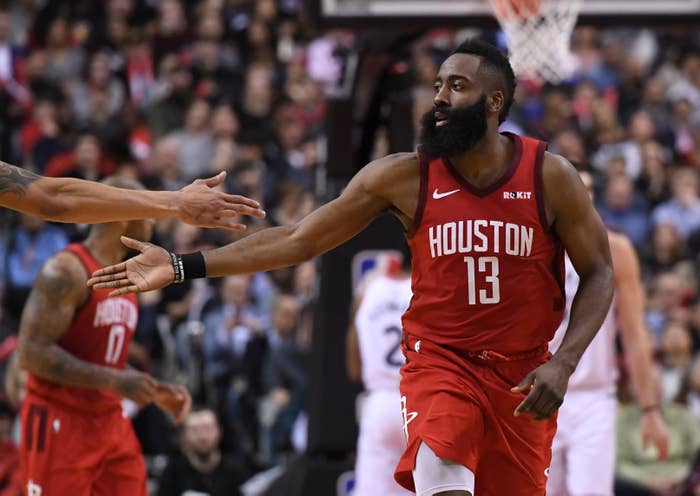 James Harden High Five Rockets Raptors 2019