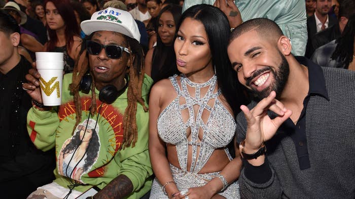 Recording artists Lil Wayne, Nicki Minaj, and Drake