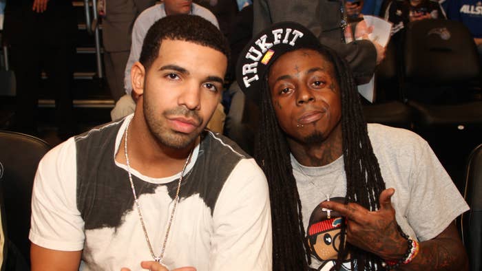 Lil Wayne and Drake pose for a photograph