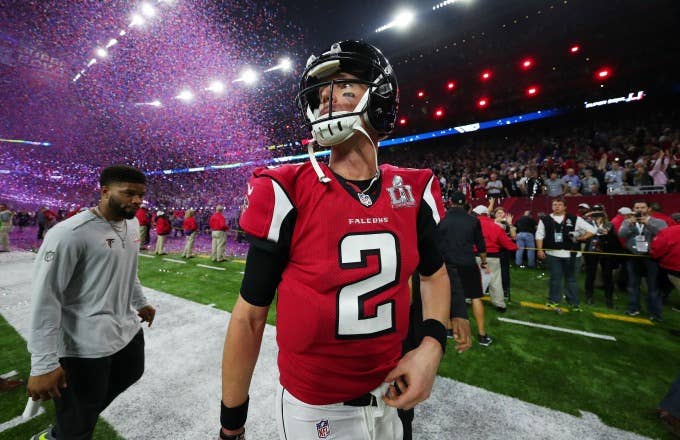 Matt Ryan walks off the field after Super Bowl LI.