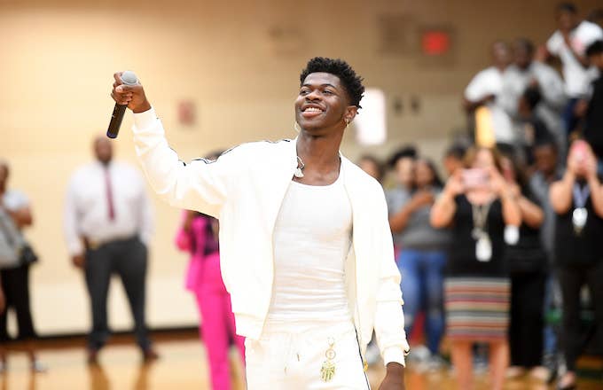 Lil Nas X makes a surprise visit to his former high school during Hot 107.9 Pep Rally.