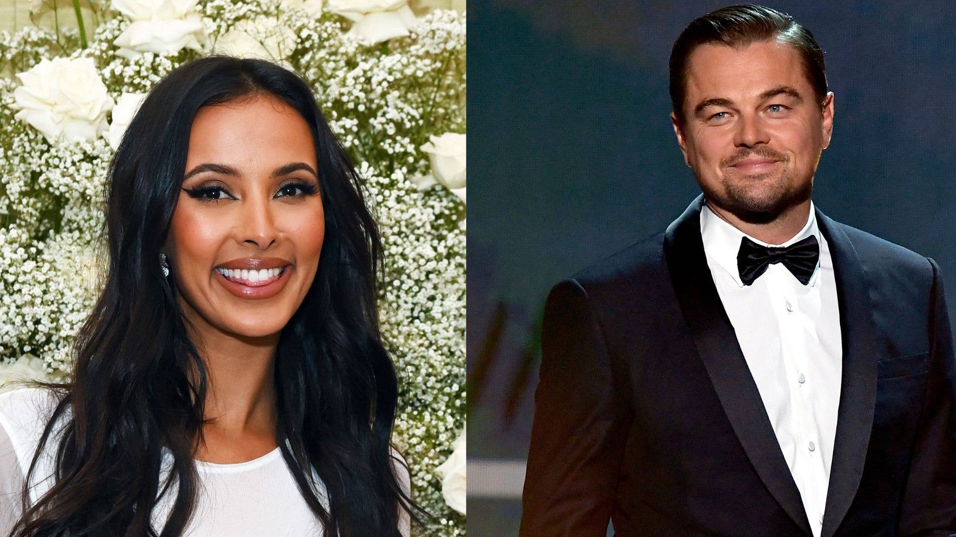 This is an image of Maya Jama on the left and Leonardo DiCaprio on the right